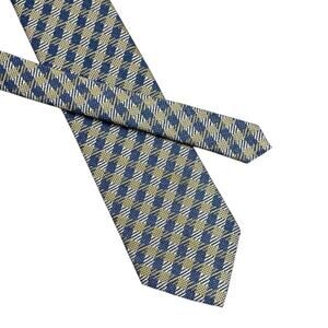 Crescent Bay Tie Mens Necktie Plaid Blue Gold 55x3 7/8
